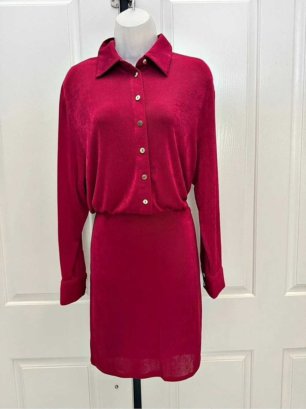 Alexia Admor Burgundy Long Sleeve Mini Shirt Dress Sz M
